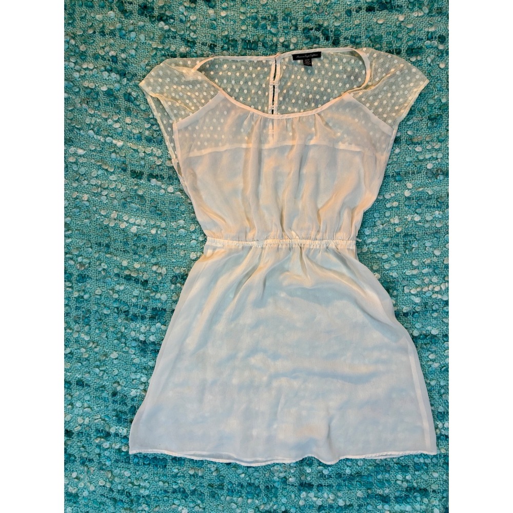 American Eagle Outfitters XS Mini Dress Polka Dot Sheer Sleeves‎ Ivory Casual